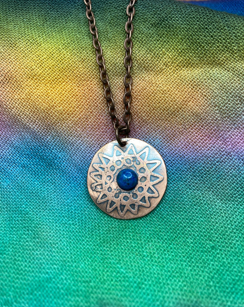 Etched Copper and Lapis  Pendant