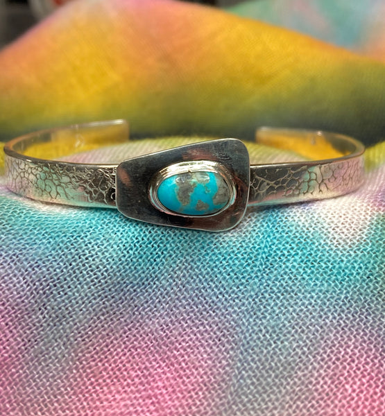 Patterned Silver and Turquoise Cuff/SOLD